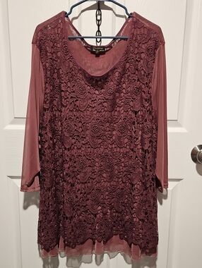 Steven Edwards Mauve  Lace Top With Sheer Layers